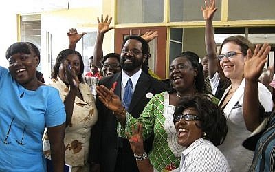 Israeli then-Ambassador to Ghana Sharon Bar-li (right) with Ghanaian officials in the town of Accra, in Ghana (Photo credit: MFA)