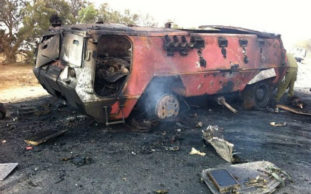 The burnt out carrier Monday morning. (photo credit: IDF Spokesman's Office)