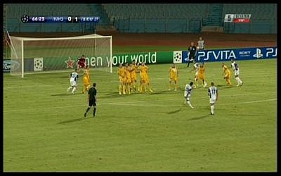 Lensce scores a free-kick for Kiryat Shmona (photo credit: screen capture)