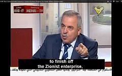 Hezbollah MP Walid Sakariya on al-Manar TV. (photo credit: Image capture from MEMRI video on YouTube)