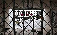 The front gate at Buchenwald whose inscription reads, 'To Each What He Deserves.' (Courtesy of Paul Paul Pugliese)