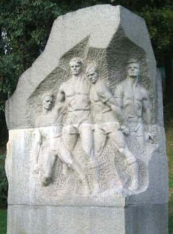 The 'Death Match' statue at Dynamo Kiev, of players Ivan Kuzmenko, Mykola Trusevich, Olexiy Klimenko and Mykola Korotkikh 