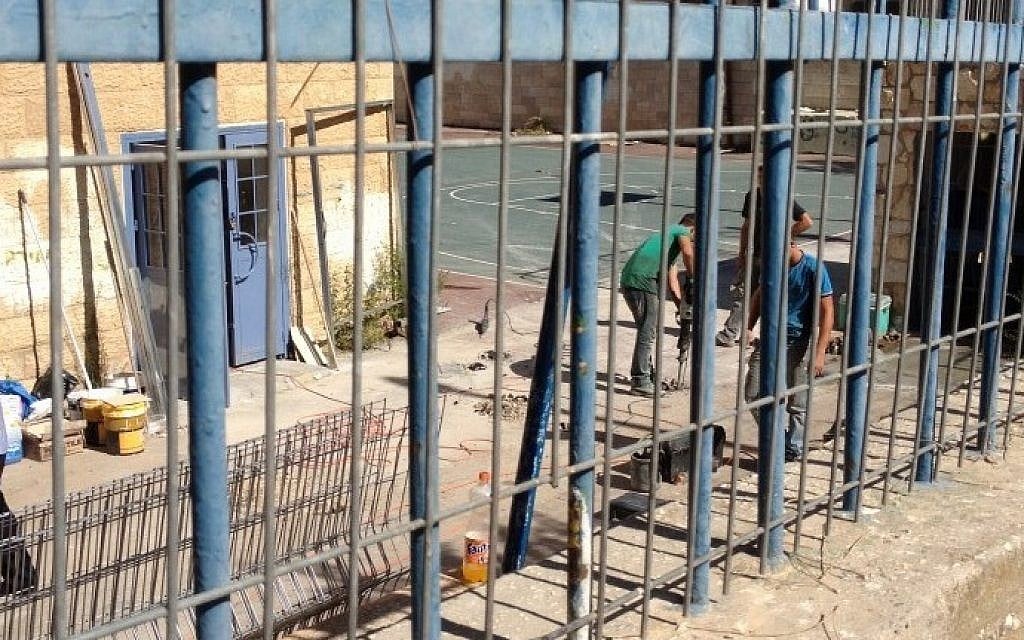 Construction in progress at the Tali Geulim preschool in Jerusalem's Baka neighborhood (photo credit: Jessica Steinberg_ Construction in progress at the Tali Geulim preschool in Jerusalem's Baka neighborhood (photo credit: Jessica Steinberg_