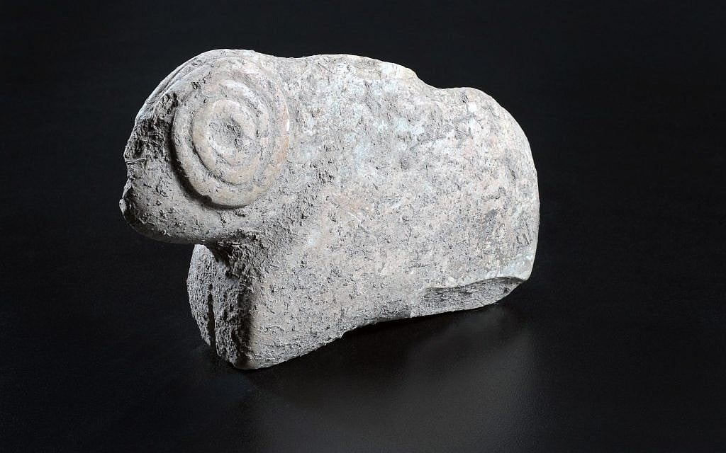 A ram figurine found at Tel Motza, outside Jerusalem (photo credit: Yael Yolovitch/Israel Antiquities Authority)