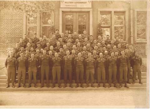 A group photo of the unit during the post-war military government in Germany. Alexander Breuer, the author's father, is in the second row, sixth from the right. (photo credit: courtesy Heddy Abramowitz)