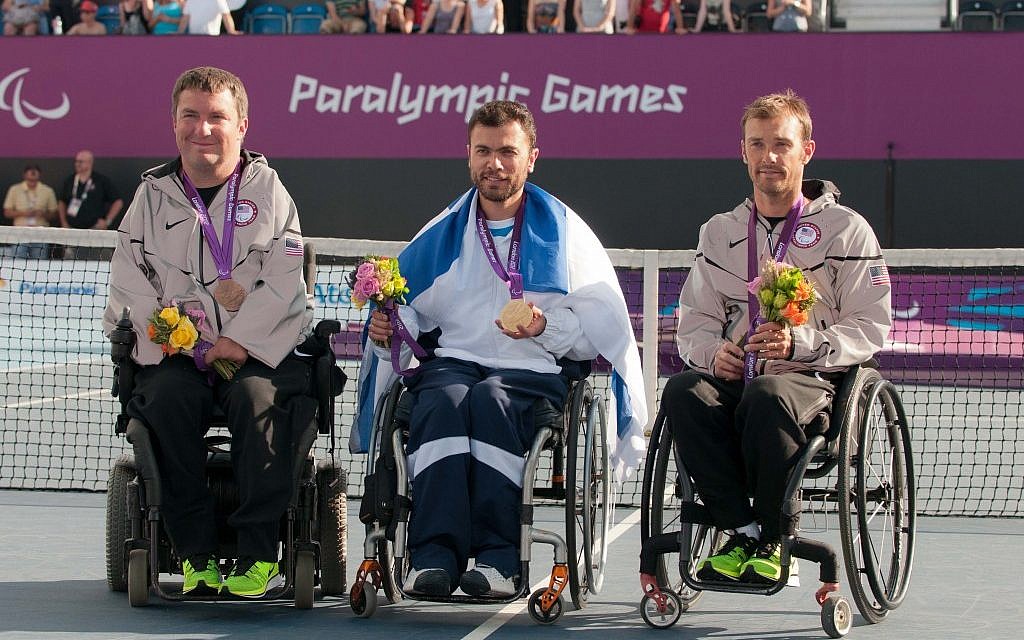Noam Gershony (center) with his co-medalists at the London 2012 Paralympics (photo credit: Razi Livnat/courtesy IASP) Noam Gershony (center) with his co-medalists at the London 2012 Paralympics (photo credit: Razi Livnat/courtesy IASP)