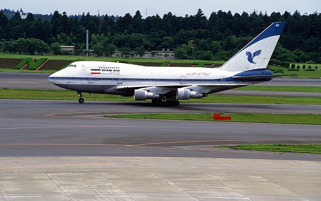 Illustrative photo of an Iran Air 747 aircraft (photo credit: CC BY-SA contri, Flickr)