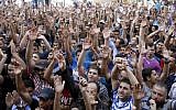 Palestinians chant slogans against Prime Minister Salam Fayyad while protesting the high cost of living in the West Bank city of Hebron,  September 10, 2012.  (photo credit: Nasser Shiyoukhi/AP)