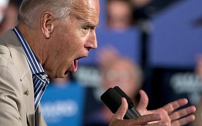 Joe Biden speaking in York, PA, on Sunday. (photo credit: AP/Carolyn Kaster)