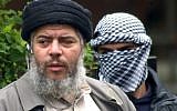 Muslim cleric Abu Hamza al-Masri, AKA Mustafa Kamel Mustafa (photo credit: AP/Max Nash/File)
