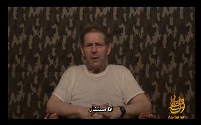 Warren Weinstein, held hostage for over a year in Pakistan, seen in a video released by al-Qaeda on September 12, 2012. (screen capture: YouTube)