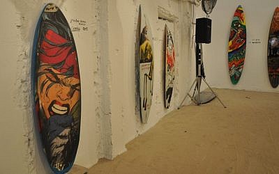 Some of the participating surfboards in the Surf Writers exhibition (photo credit: Michal Shmulovich) Some of the participating surfboards in the Surf Writers exhibition (photo credit: Michal Shmulovich)