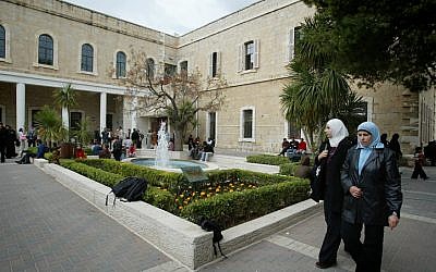 Palestinian students at Bethlehem University in the West Bank (photo credit: Michal Fattal/Flash90)