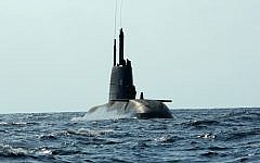 An Israeli Navy Dolphin-class submarine. (Moshe Shai/Flash90)