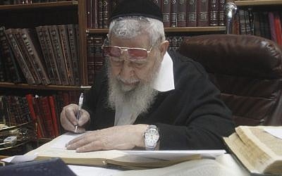 Rabbi Ovadia Yosef seen in his house in Jerusalem on March 1, 2012 (photo credit: Uri Lenz/Flash90)