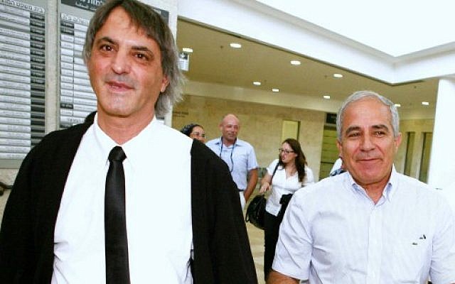 Kiryat Malakhi Mayor Motti Malka, right, with his attorney Moti Khimi (photo credit: Yehoshua Yosef/Flash90)