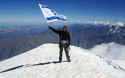 Nadav Ben Yehuda at the top of Mount Kazbeck on Thursday. (Anna Godg'bidzh/ GPO/ Flash90)