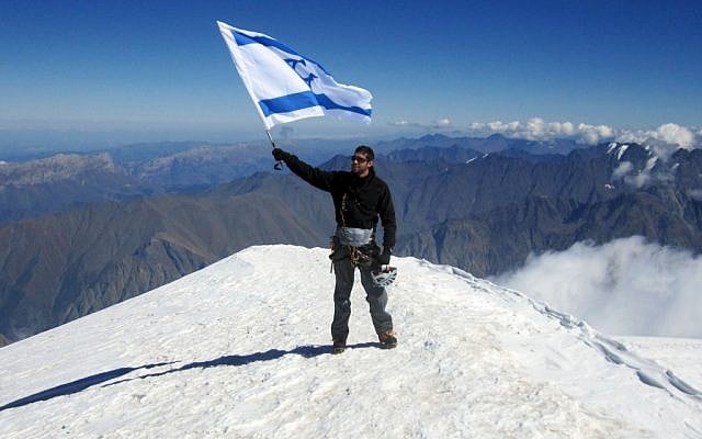 Nadav Ben Yehuda at the top of Mount Kazbeck on Thursday. (Anna Godg'bidzh/ GPO/ Flash90)
