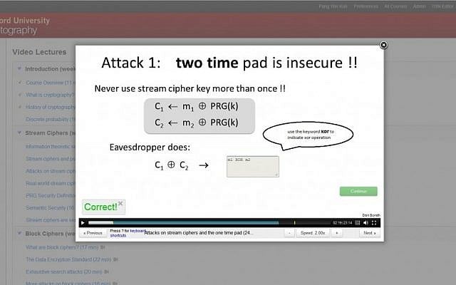 A Coursera in-course quiz for students working over the Internet (Photo credit: Courtesy)