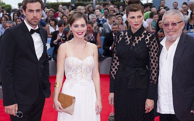 From left, actors Yiftach Klein, Hadas Yaron, Irit Sheleg, and Chaim Sharir arrive for the premiere of the movie 'Fill The Void' at the Venice Film Festival, September 2 (photo credit: Joel Ryan/AP)