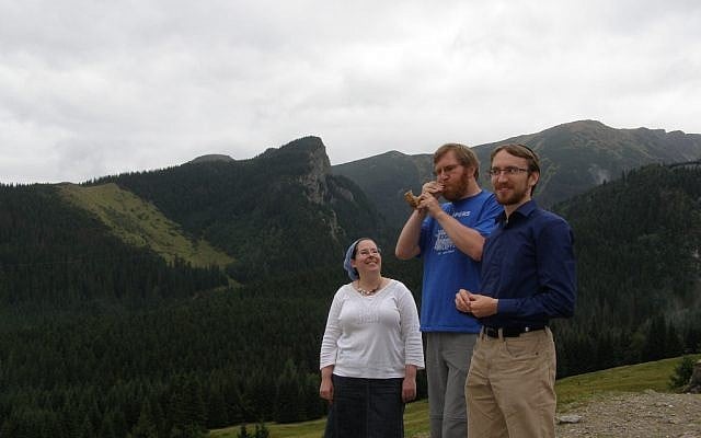 Right to left: Jakob Staszevski, Tyson Herberger and Rebecca Herberger at Kalatowki Lodge in southern Poland, Sept. 6, 2012. (photo credit: Cnaan Liphshiz/JTA)