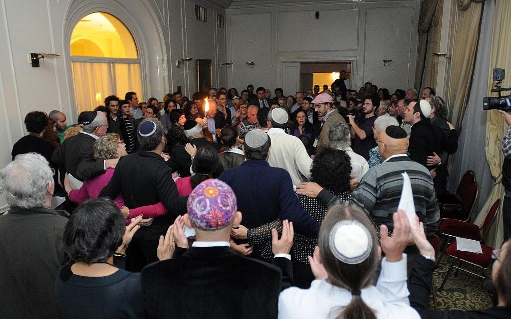 Participants celebrating during services at the World Union for Progressive Judaism Conference of Jewish Communities in Buenos Aires, Argentina, Aug. 2012. (photo credit: Diego Melamed/JTA) Participants celebrating during services at the World Union for Progressive Judaism Conference of Jewish Communities in Buenos Aires, Argentina, Aug. 2012. (photo credit: Diego Melamed/JTA)