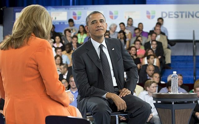 US President Barack Obama participates in a town hall meeting hosted by the Spanish language network Univision at the University of Miami on Thursday (photo credit: AP/Carolyn Kaster)