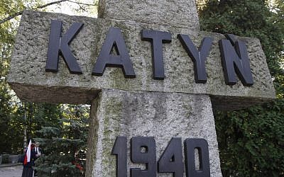A memorial to the victims of Katyn, the Soviet massacre of 22,000 Polish officers in 1940, in Warsaw, Poland pictured on Monday, Sept. 10, 2012. (photo credit: AP Photo/Czarek Sokolowski)