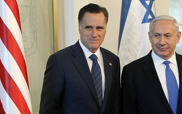 Republican presidential candidate, former Massachusetts Gov. Mitt Romney meets with Israel's Prime Minister Benjamin Netanyahu in Jerusalem, in July (photo credit: AP/Charles Dharapak) Republican presidential candidate, former Massachusetts Gov. Mitt Romney meets with Israel's Prime Minister Benjamin Netanyahu in Jerusalem, in July (photo credit: AP/Charles Dharapak)