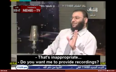 Sunni guest Ismail, just before he threw his mug (photo credit: Memri)