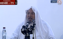 Sheikh Yusuf Al-Qaradawi delivering a Friday sermon on September 14, 2012. (screen capture: MEMRI)