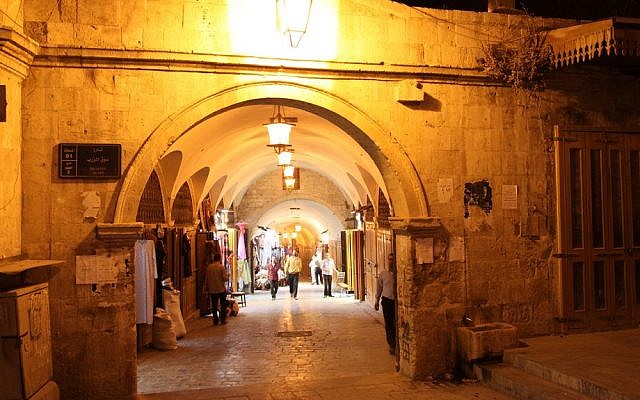 The medieval Souk Al Zirb in Aleppo (photo credit: Anas A/Wikimedia Commons)