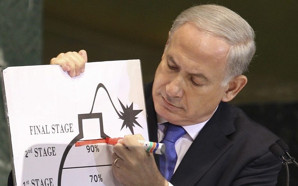 Prime Minister Benjamin Netanyahu draws a red line for Iran's nuclear program during his address to the UN General Assembly in September 2012 (photo credit: AP/Seth Wenig) Prime Minister Benjamin Netanyahu draws a red line for Iran's nuclear program during his address to the UN General Assembly in September 2012 (photo credit: AP/Seth Wenig)