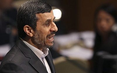Mahmoud Ahmadinejad speaking at the United Nations in 2012. (photo credit: AP/Seth Wenig)