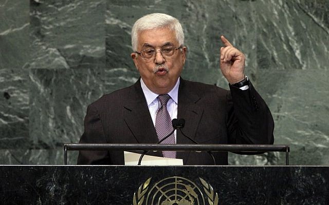 Palestinian Authority President Mahmoud Abbas addresses the 67th session of the United Nations General Assembly at UN headquarters in September 2012 (photo credit: AP/Richard Drew) Palestinian Authority President Mahmoud Abbas addresses the 67th session of the United Nations General Assembly at UN headquarters in September 2012 (photo credit: AP/Richard Drew)