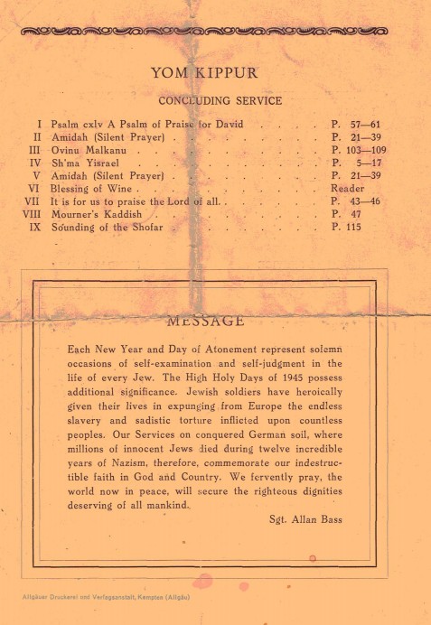 A detail of the 1945 Yom Kippur prayer program (photo credit: courtesy Heddy Abramowitz)