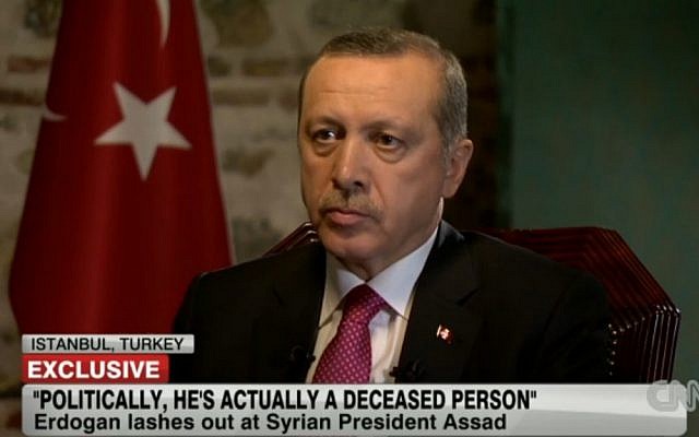 Turkish Prime Minister Recep Tayyip Erdoğan. (photo credit: Image capture from CNN interview)