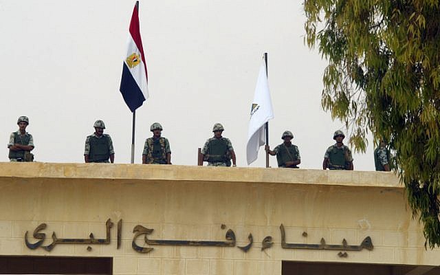 Egyptian forces deployed along the border between Gaza and Egypt (photo credit: Abed Rahim Khatib/Flash90)