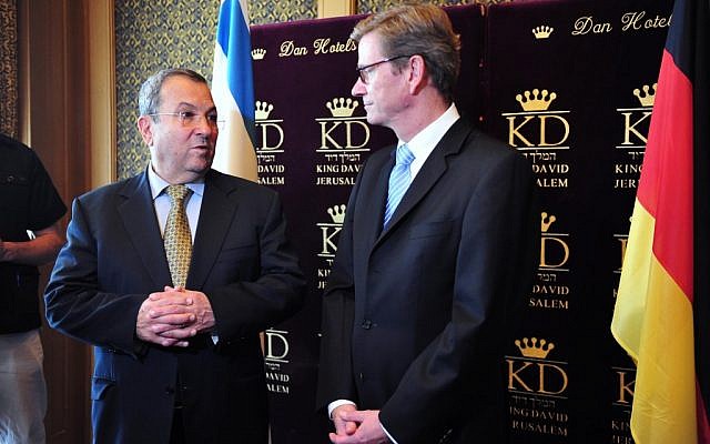 Defense Minister Ehud Barak hosts German Foreign Minister Guido Westerwelle in Jerusalem earlier this month (photo credit: Ariel Hermoni, Ministry of Defense)