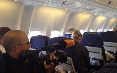 Journalists aboard the PM's Boeing 767 (photo credit: Raphael Ahren/Times of Israel) Journalists aboard the PM's Boeing 767 (photo credit: Raphael Ahren/Times of Israel)