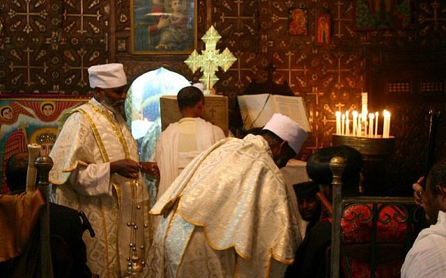 Ethiopian clergy at the Church of the Holy Sepulcher (photo credit: Shmuel Bar-Am)
