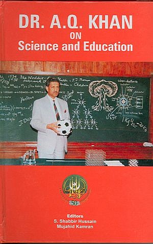 The book, Dr. A. Q. Khan on Science and Education, shows Khan standing in front of a green chalkboard with his design for a multipoint nuclear-bomb trigger featuring a neutron initiator distinctly labeled in the middle of the warhead. (photo credit: Courtesy)