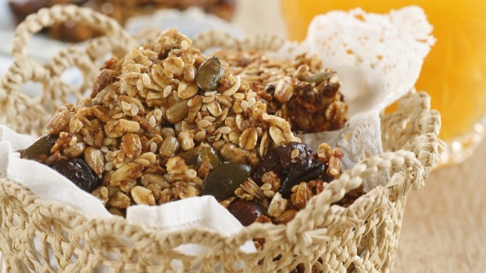 Phyllis Glazer's no-oil granola bar with dates and other dried fruits (Courtesy Phyllis Glazer, photo credit by Dania Weiner) Phyllis Glazer's no-oil granola bar with dates and other dried fruits (Courtesy Phyllis Glazer, photo credit by Dania Weiner)