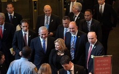 Prime Minister Benjamin Netanyahu and his wife Sarah on September 27 at the UN in New York after Netanyahu's speech to the General Assembly (photo credit: Avi Ohayun, GPO)