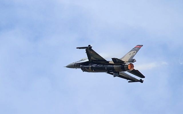 Illustrative photo of an F-16. (photo credit: CC BY  Ronnie Macdonald, Flickr)