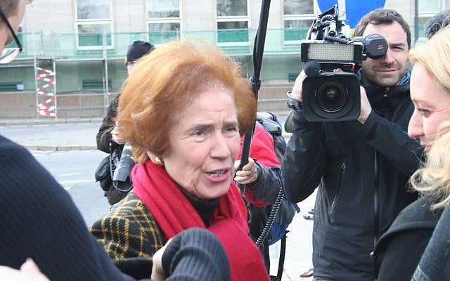 Beate Klarsfeld speaking to the German press earlier this year. (photo credit: CC BY Dielinke Sachsen, Flickr)