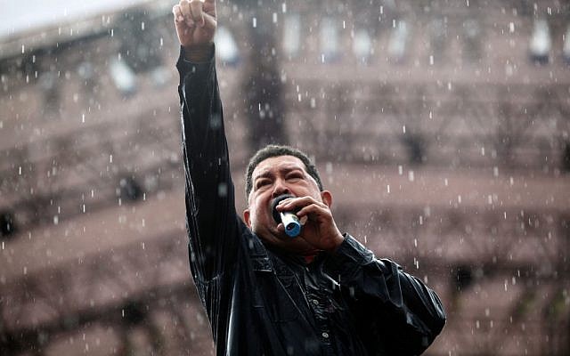 Venezuela's President Hugo Chavez delivers a speech during his closing campaign rally in Caracas, Venezuela, Thursday, Oct. 4, 2012. (photo credit: Rodrigo Abd/AP)