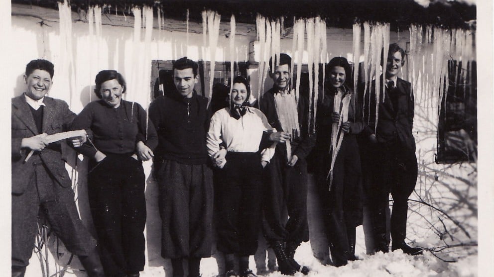 A few of the teenage Czech Jewish refugees enjoying the Danish winter in the early 1940s (photo credit: Courtesy, archive of Judita Matyasova)