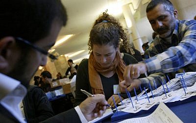 Counting ballots in the 2009 election. (photo credit: Olivier Fitoussi/Flash90)
