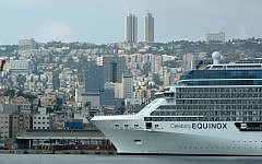 A cruise ship in the Haifa port (illustrative photo credit: Moshe Shai/Flash90)